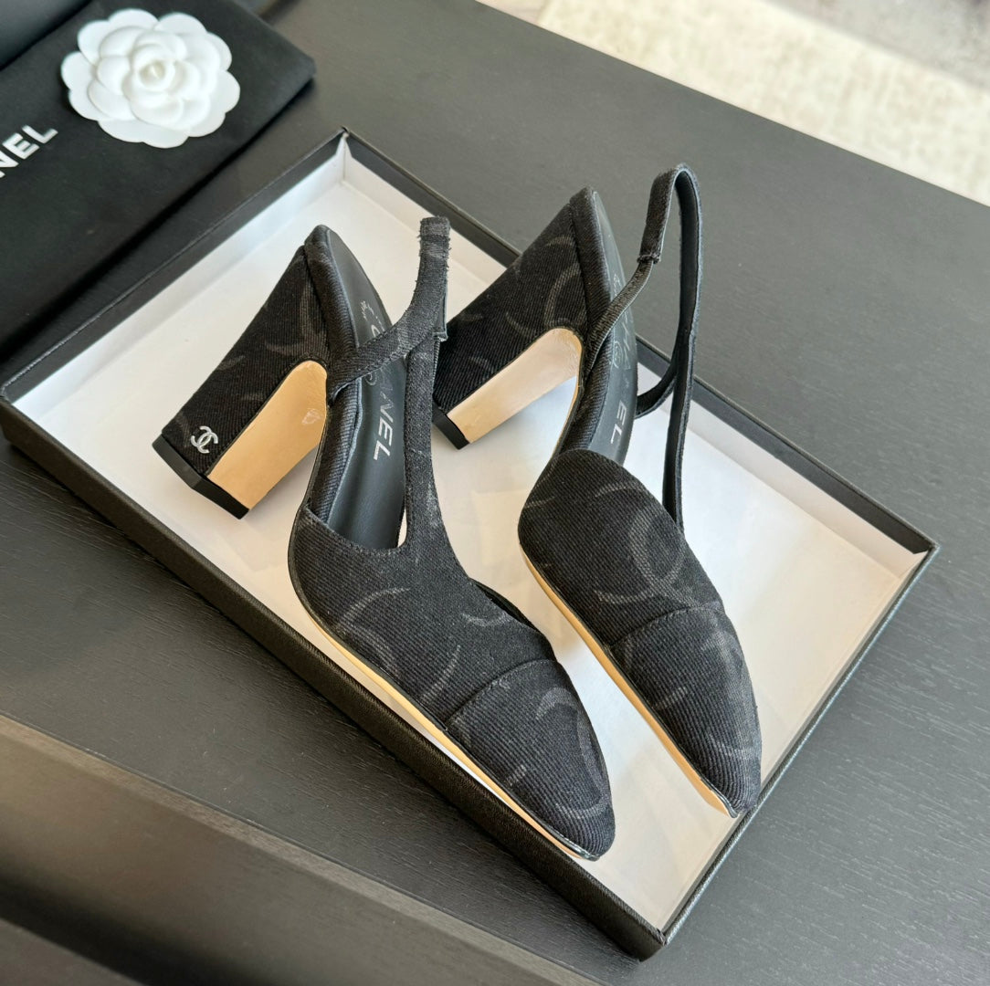 slingbacks 95 black denim calfskin