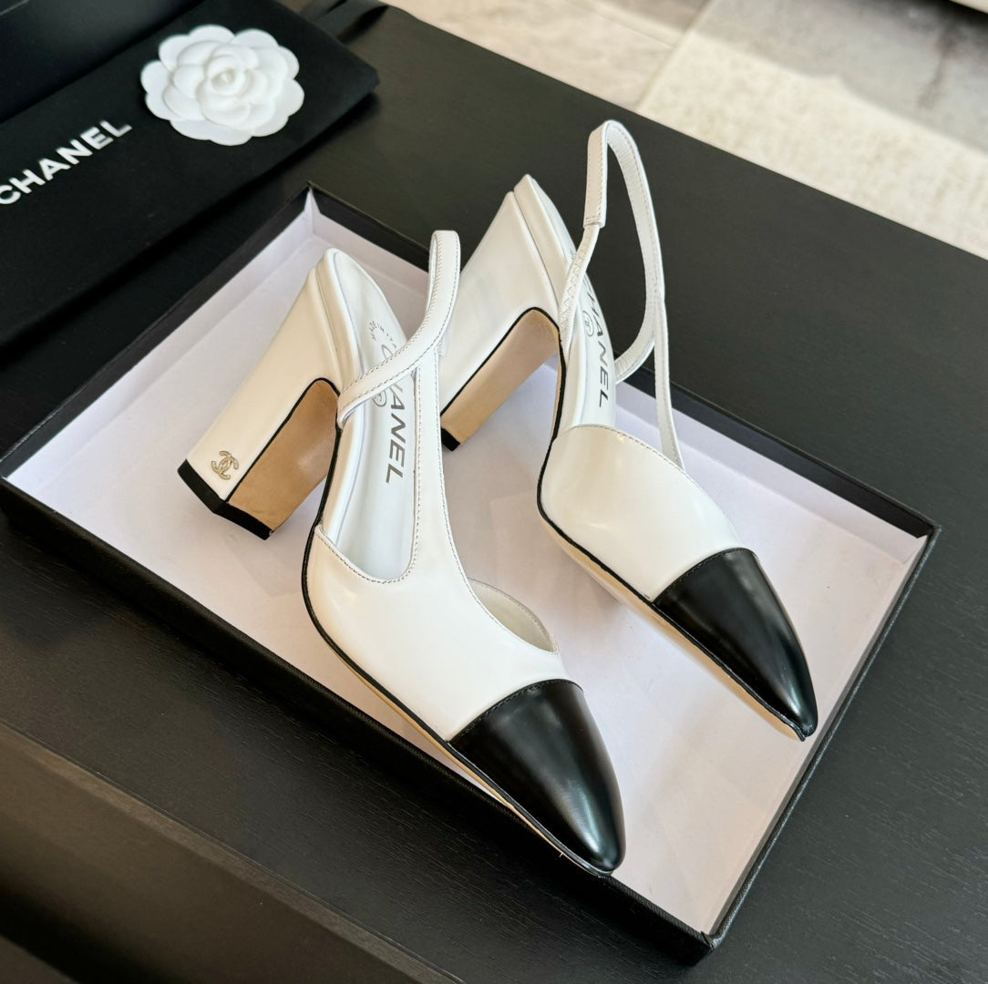 slingbacks 95 white calfskin black patent calfskin