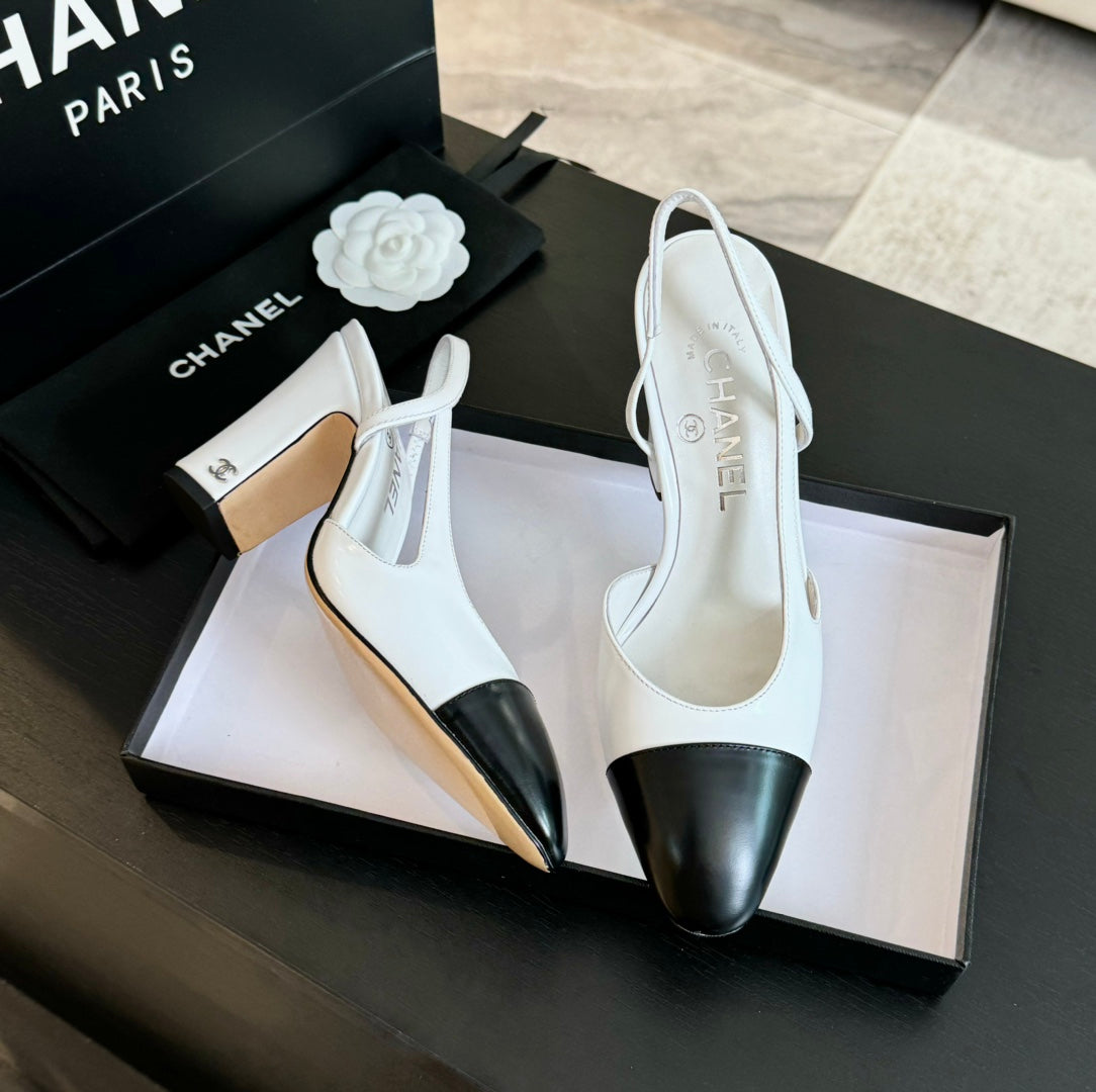 slingbacks 95 white calfskin black patent calfskin