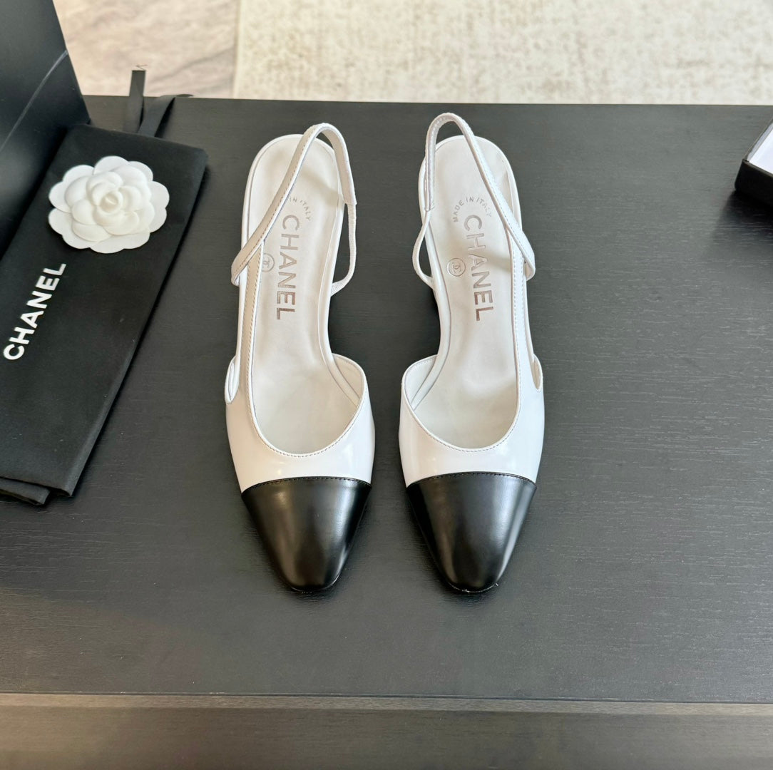 slingbacks 95 white calfskin black patent calfskin