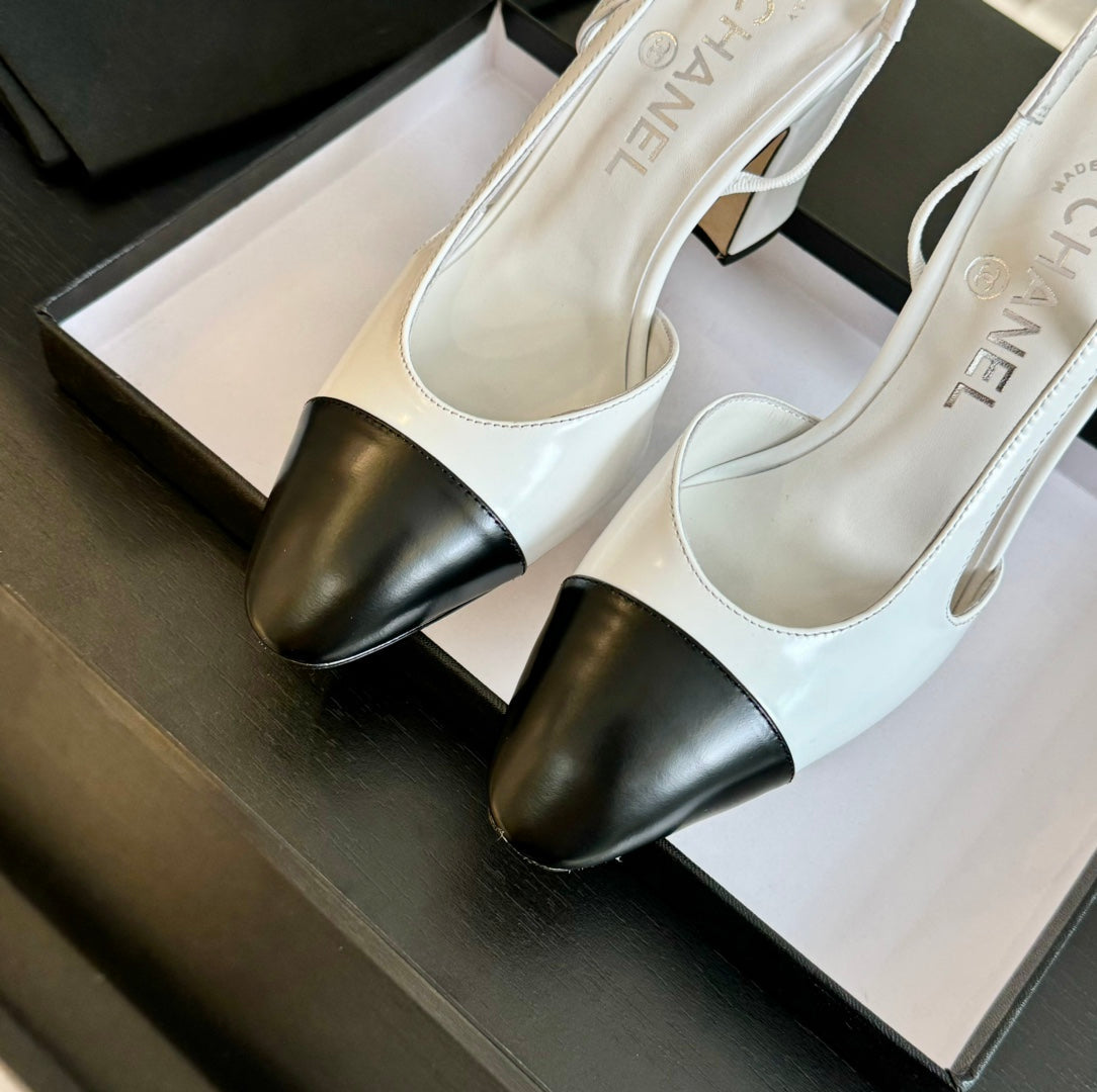 slingbacks 95 white calfskin black patent calfskin