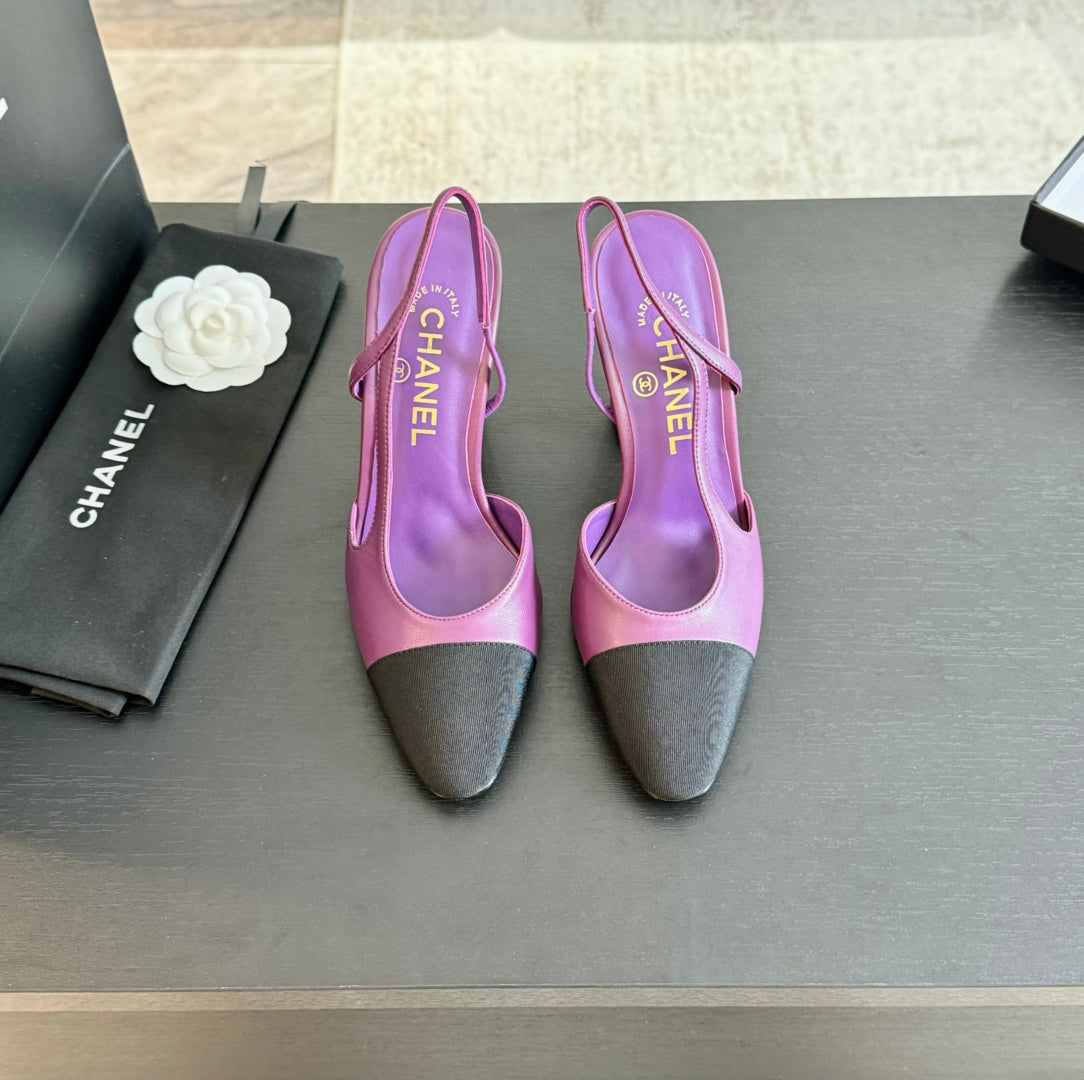 slingbacks 95 violet calfskin black grosgrain