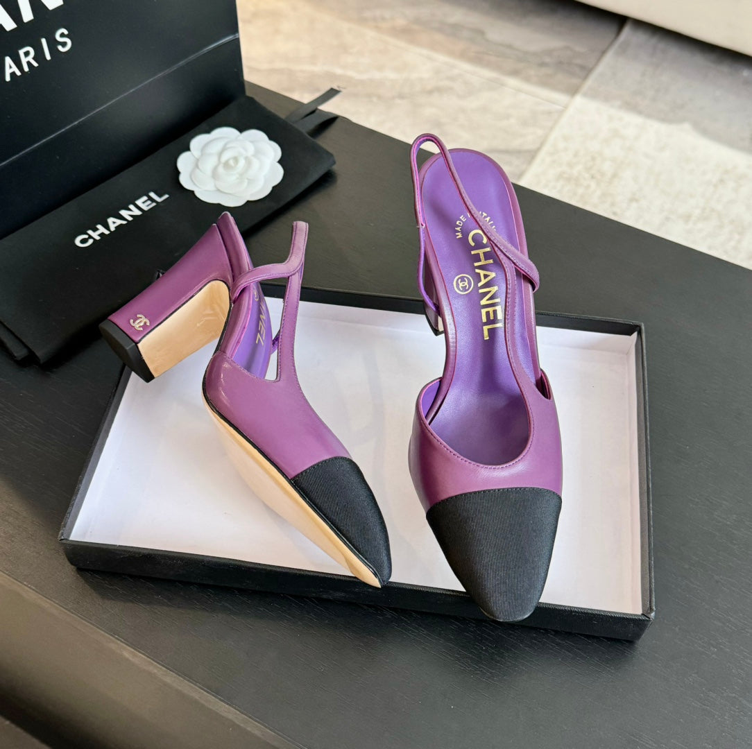 slingbacks 95 violet calfskin black grosgrain