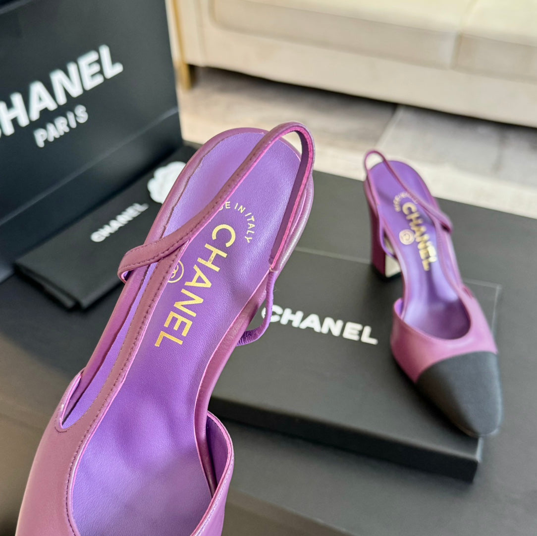 slingbacks 95 violet calfskin black grosgrain