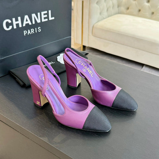 slingbacks 95 violet calfskin black grosgrain