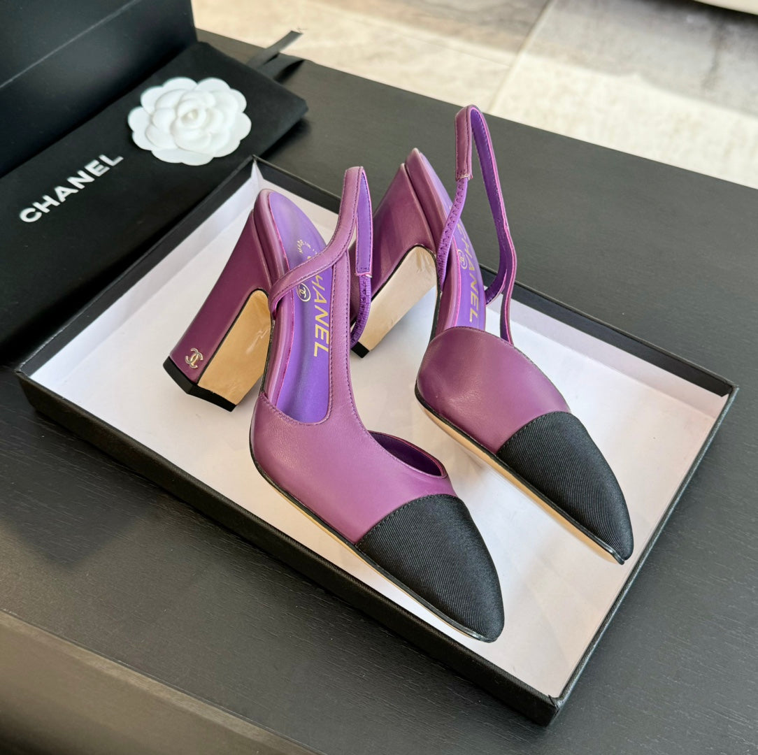 slingbacks 95 violet calfskin black grosgrain