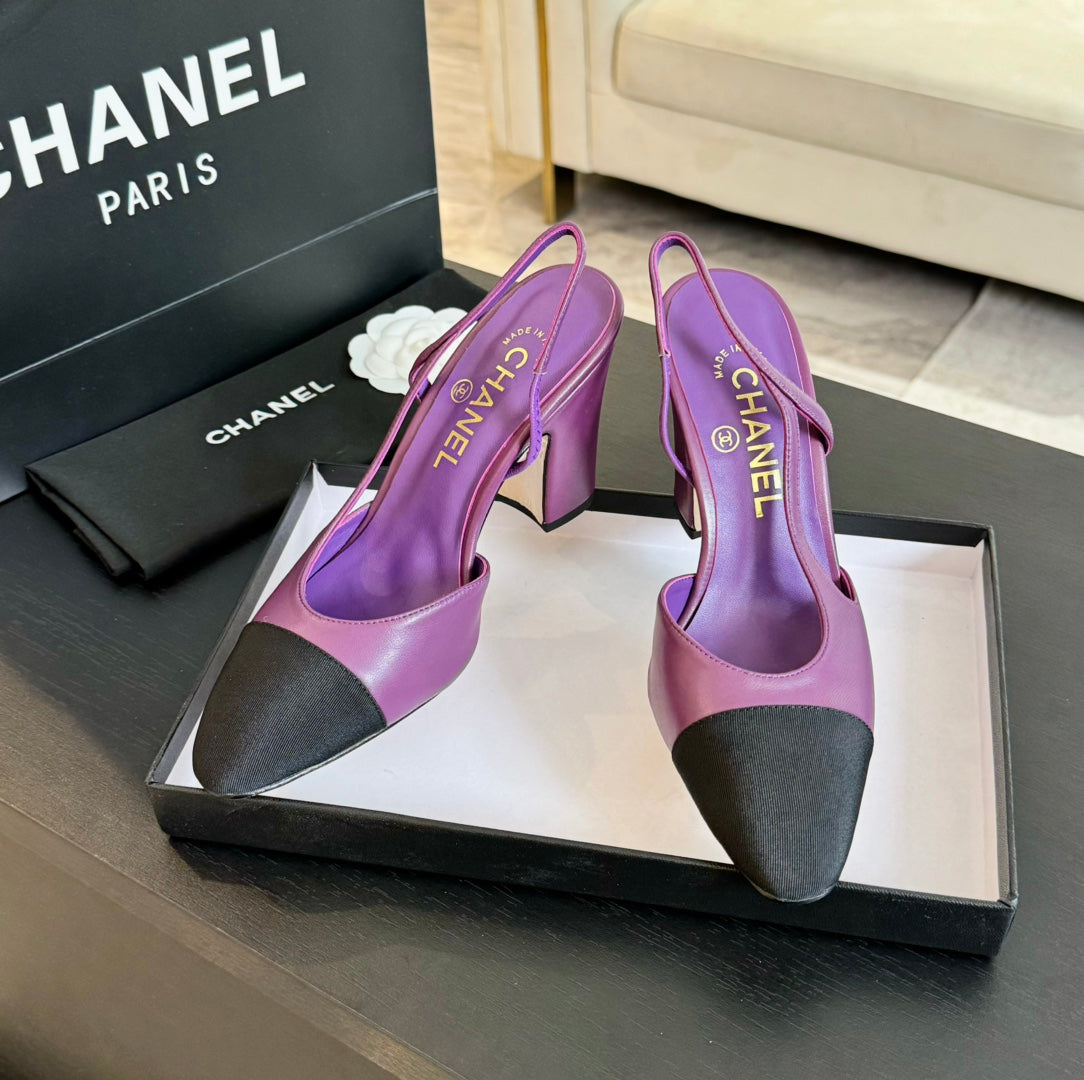 slingbacks 95 violet calfskin black grosgrain