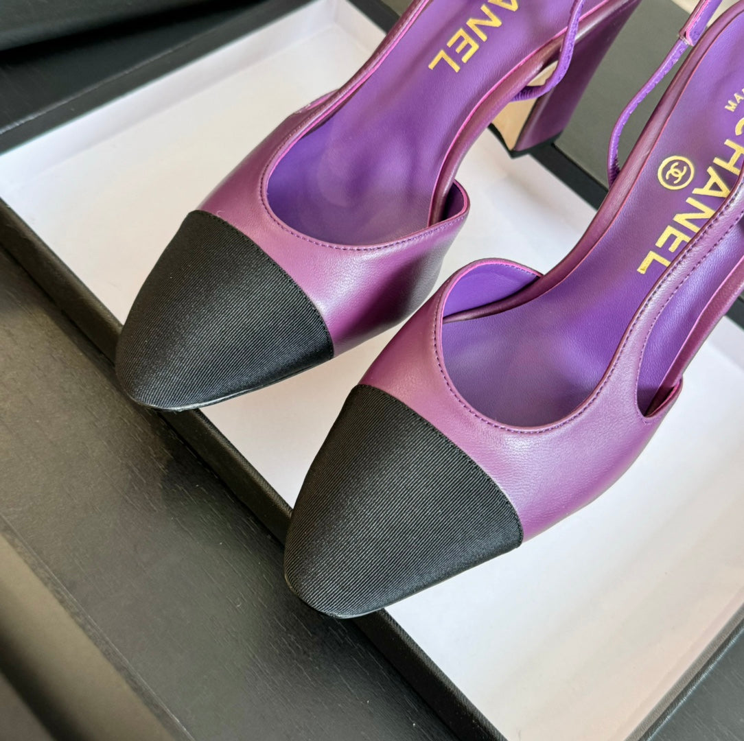 slingbacks 95 violet calfskin black grosgrain