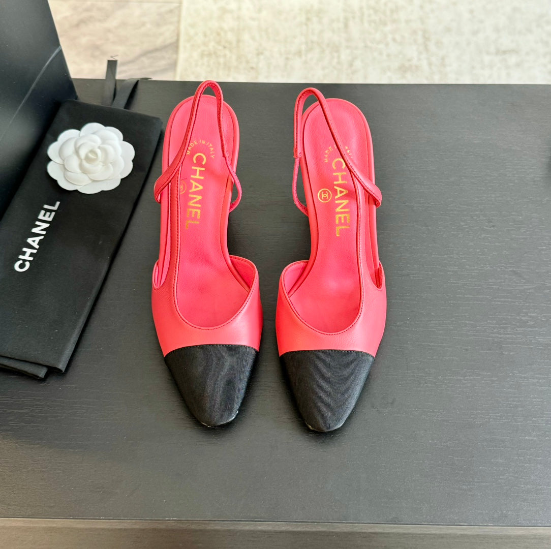 slingbacks 95 dark hot pink calfskin black grosgrain