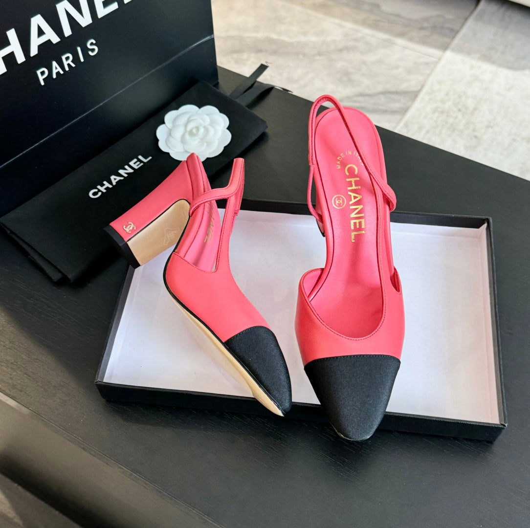 slingbacks 95 dark hot pink calfskin black grosgrain