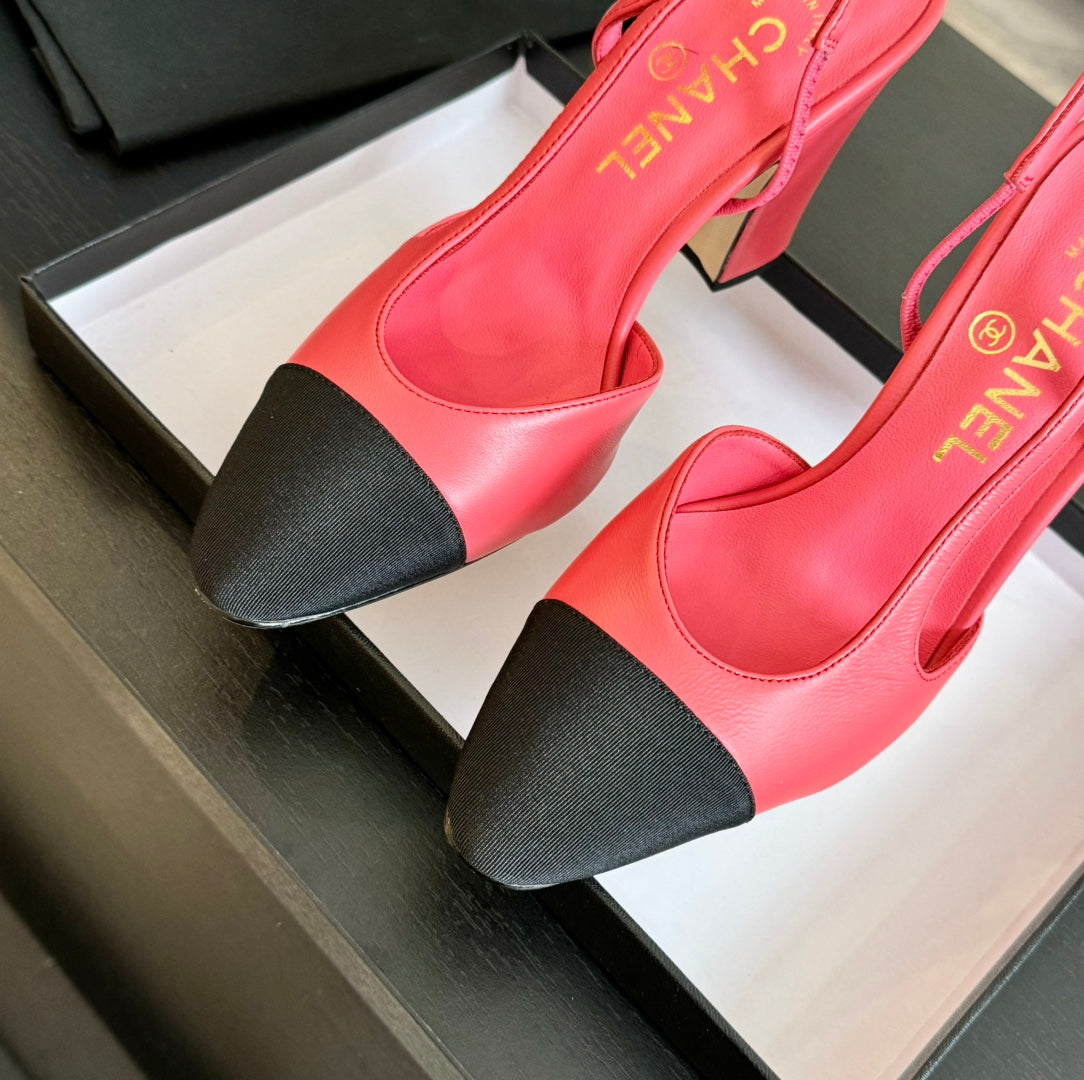 slingbacks 95 dark hot pink calfskin black grosgrain