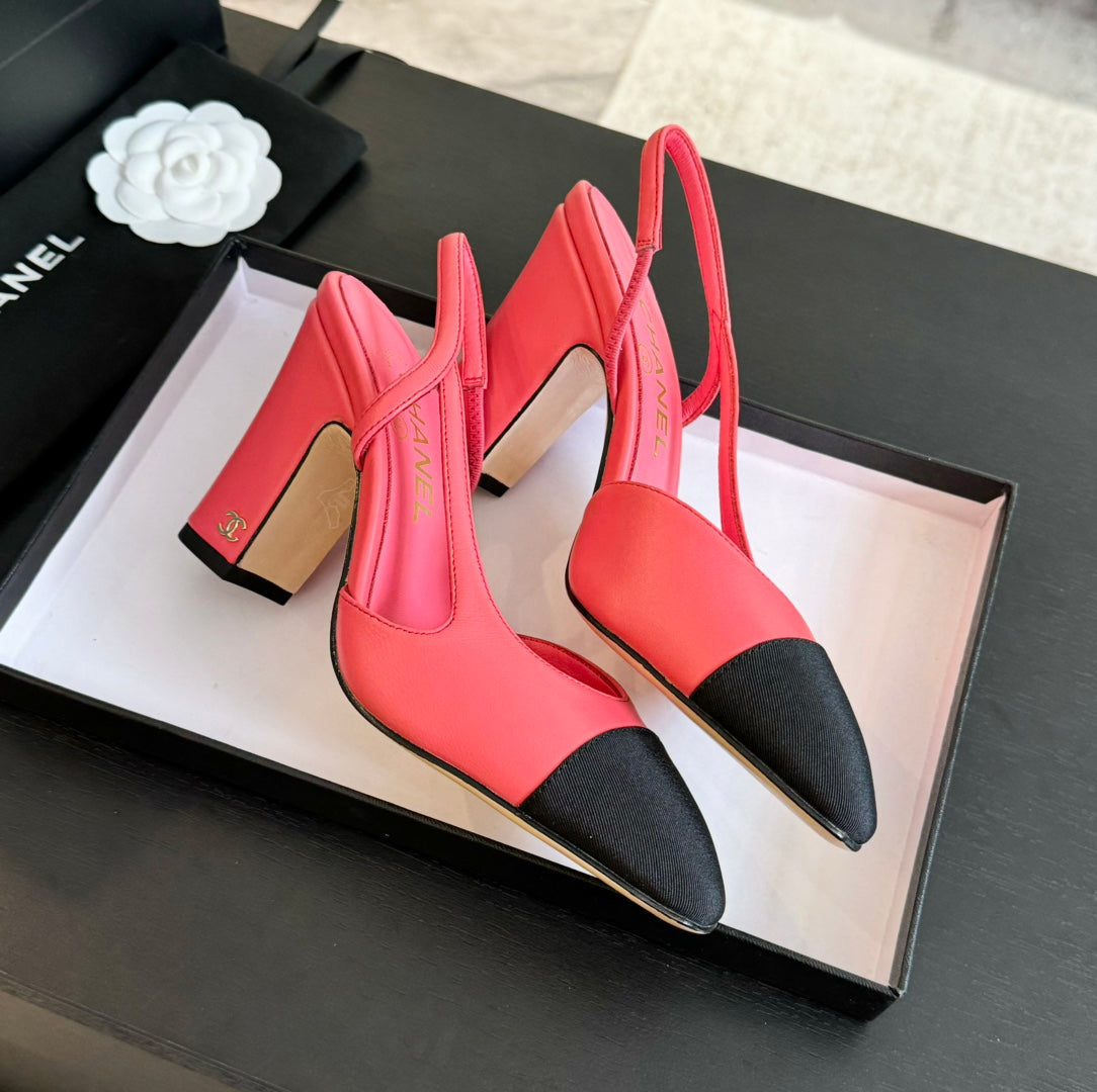 slingbacks 95 dark hot pink calfskin black grosgrain