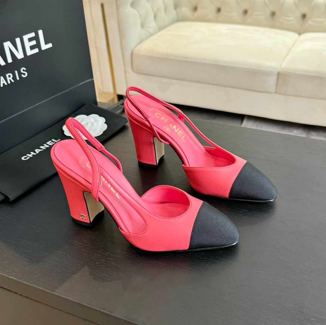 slingbacks 95 dark hot pink calfskin black grosgrain