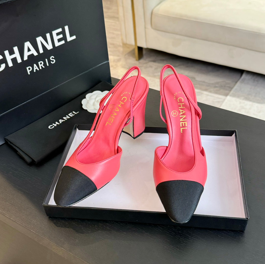 slingbacks 95 dark hot pink calfskin black grosgrain