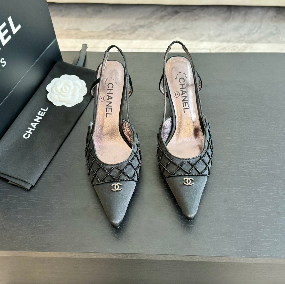 cc slingbacks 65 black satin lambskin