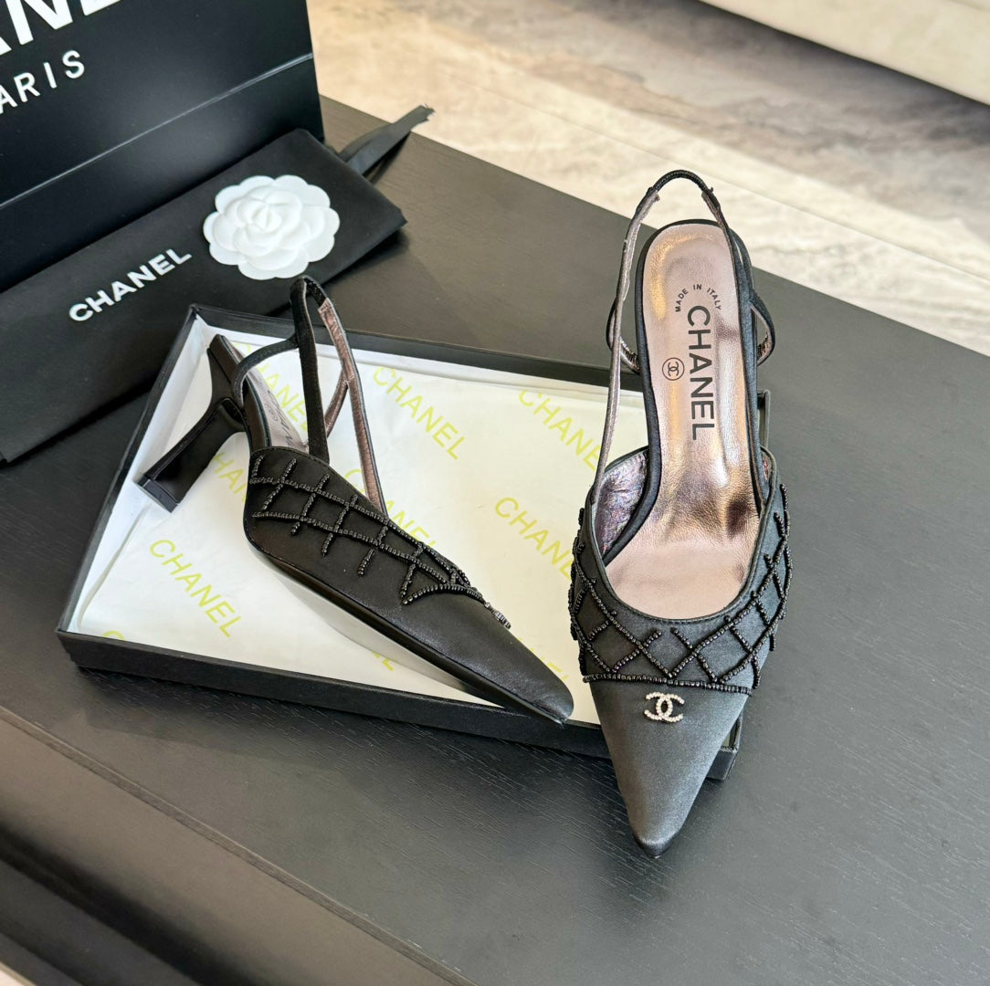 cc slingbacks 65 black satin lambskin