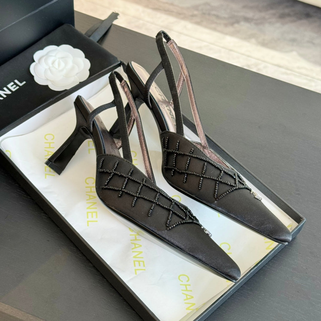 cc slingbacks 65 black satin lambskin