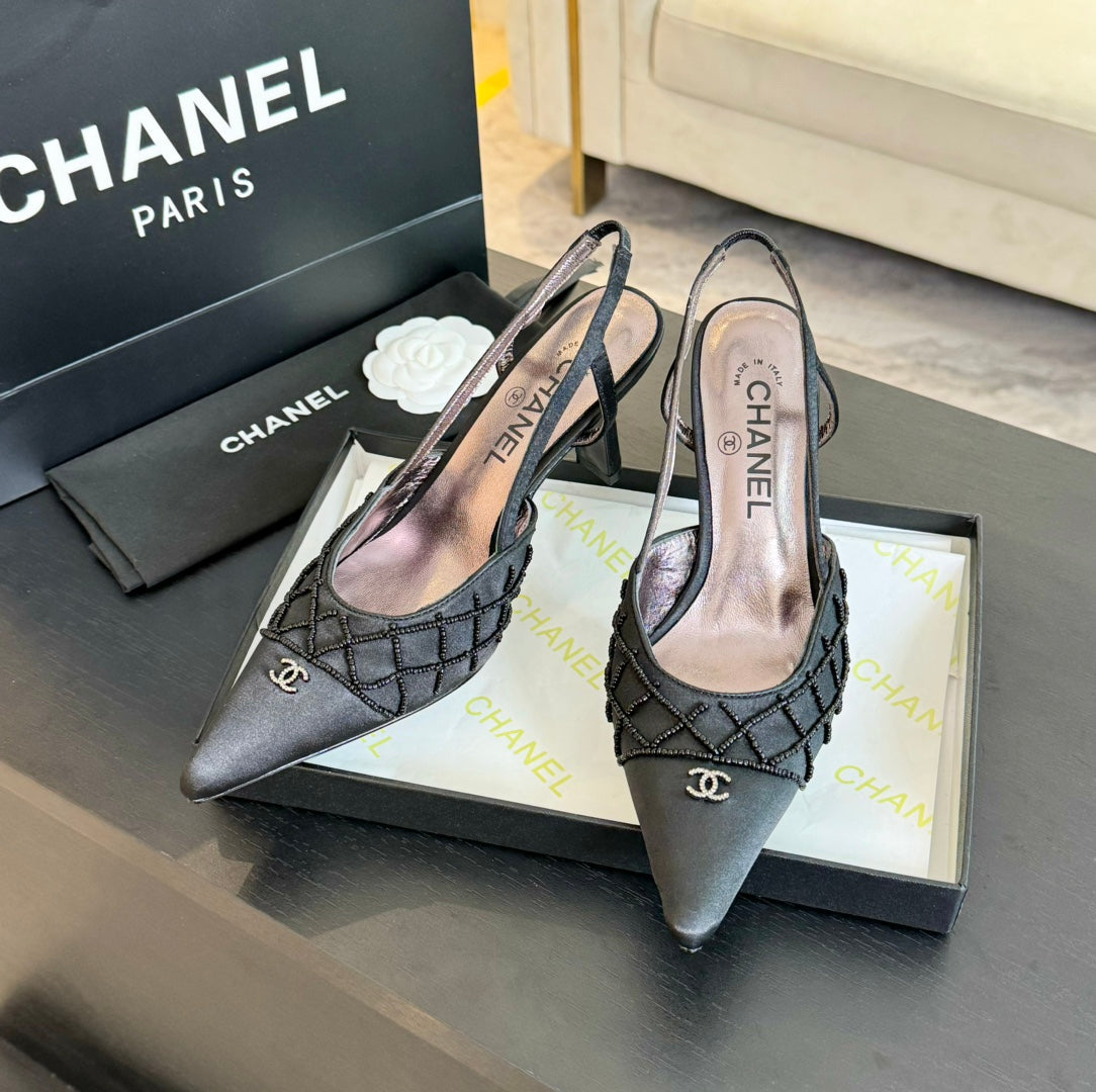 cc slingbacks 65 black satin lambskin