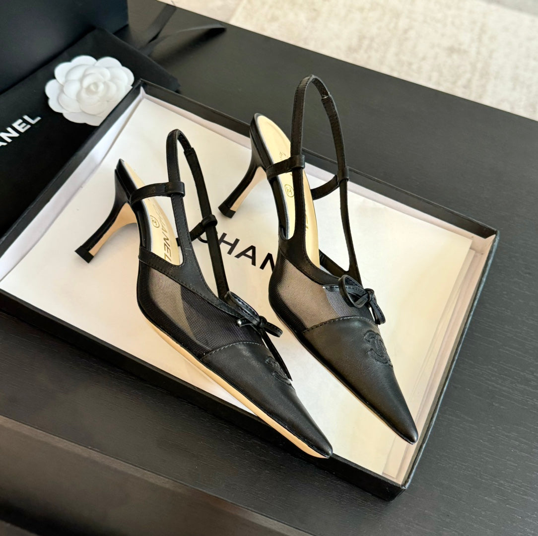 cc slingbacks 65 bow black lambskin transparent fabric