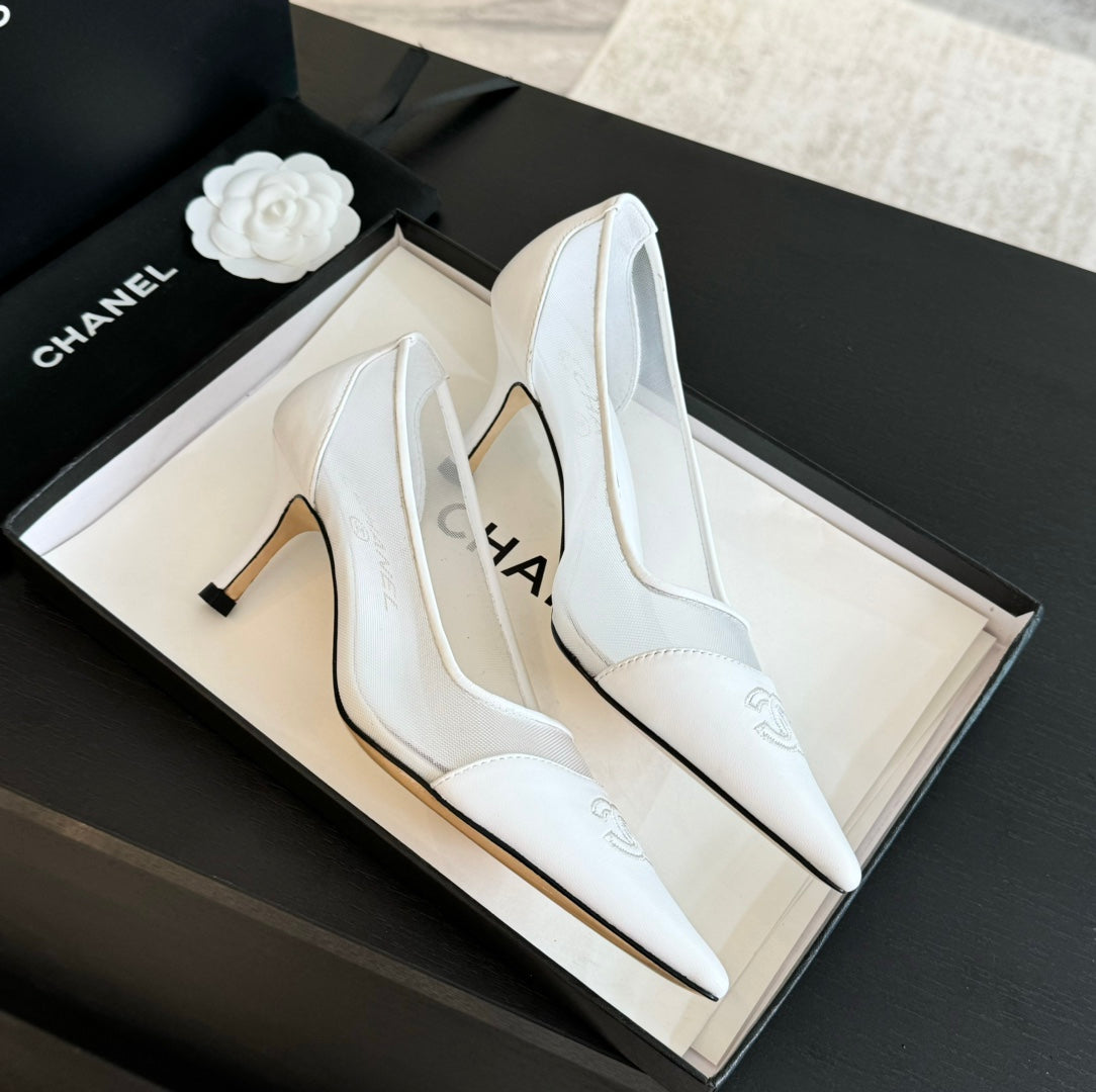 cc pump 65 white transparent fabric lambskin