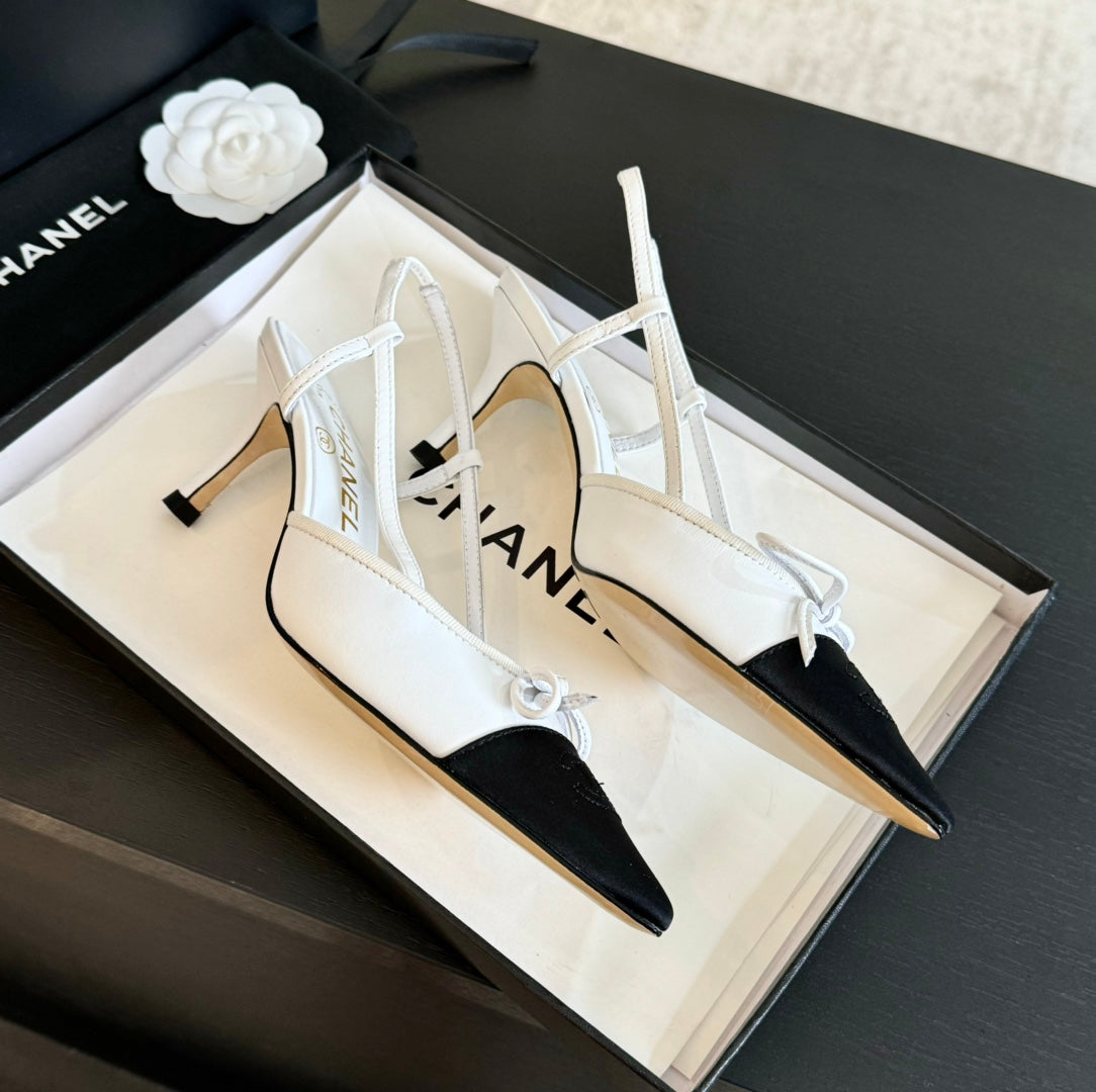 cc slingbacks 65 bow white lambskin black grosgrain