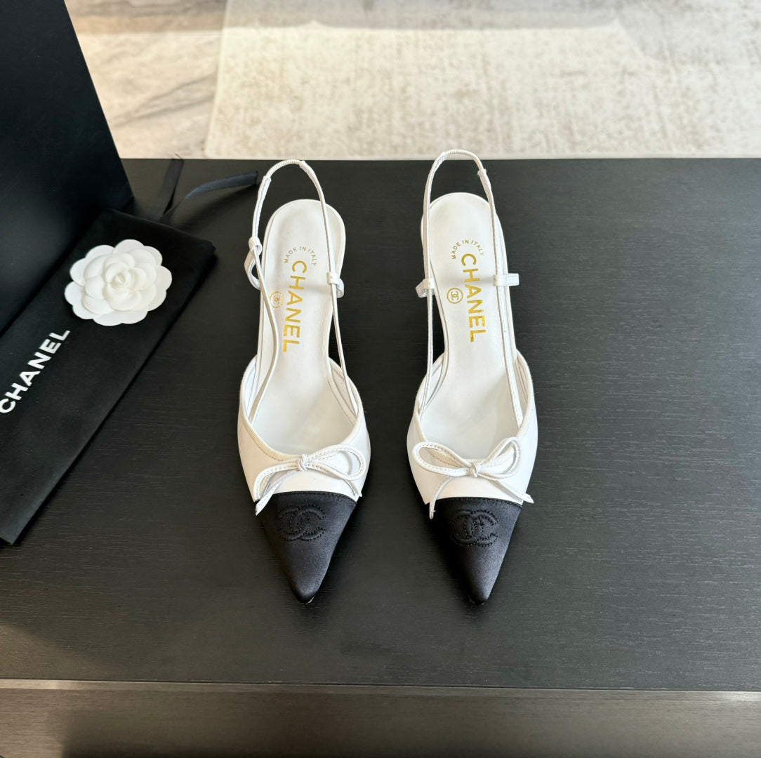 cc slingbacks 65 bow white lambskin black grosgrain