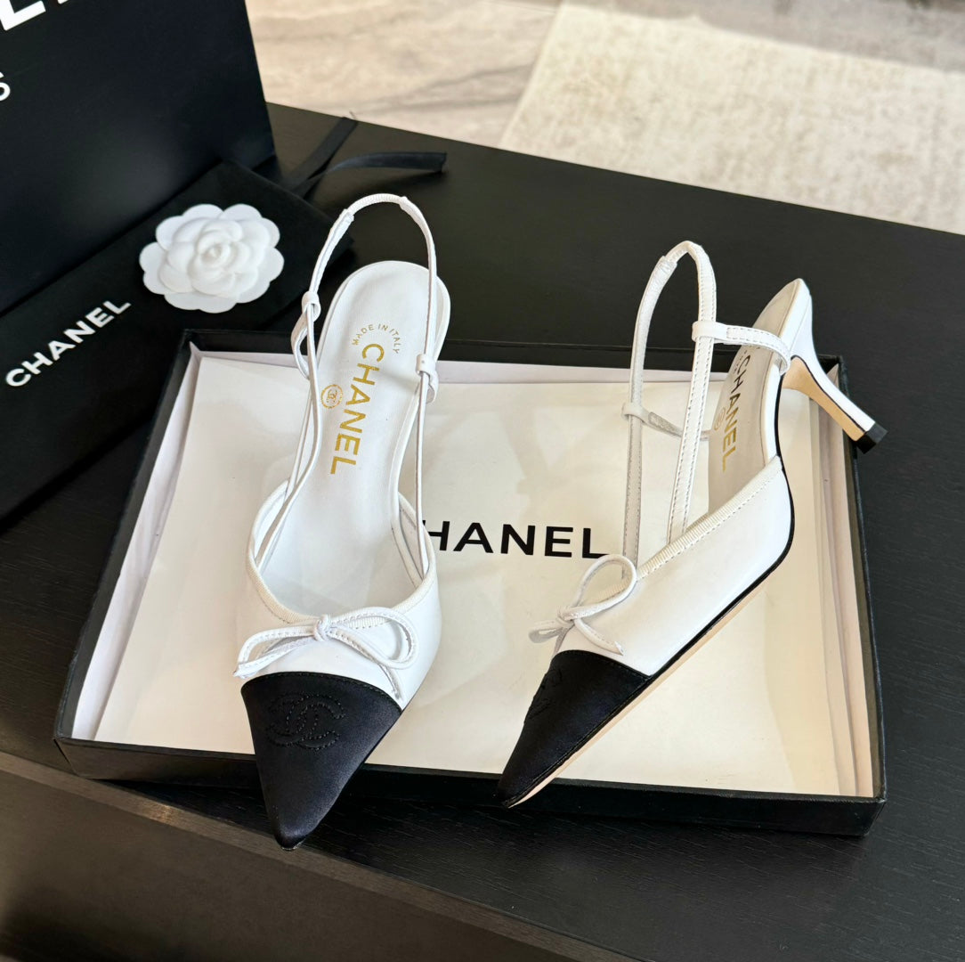 cc slingbacks 65 bow white lambskin black grosgrain