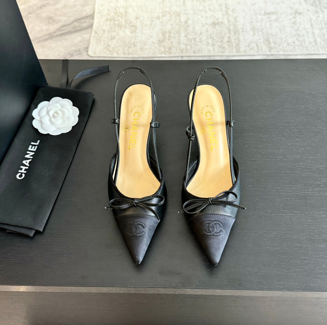 cc slingbacks 65 bow black lambskin grosgrain