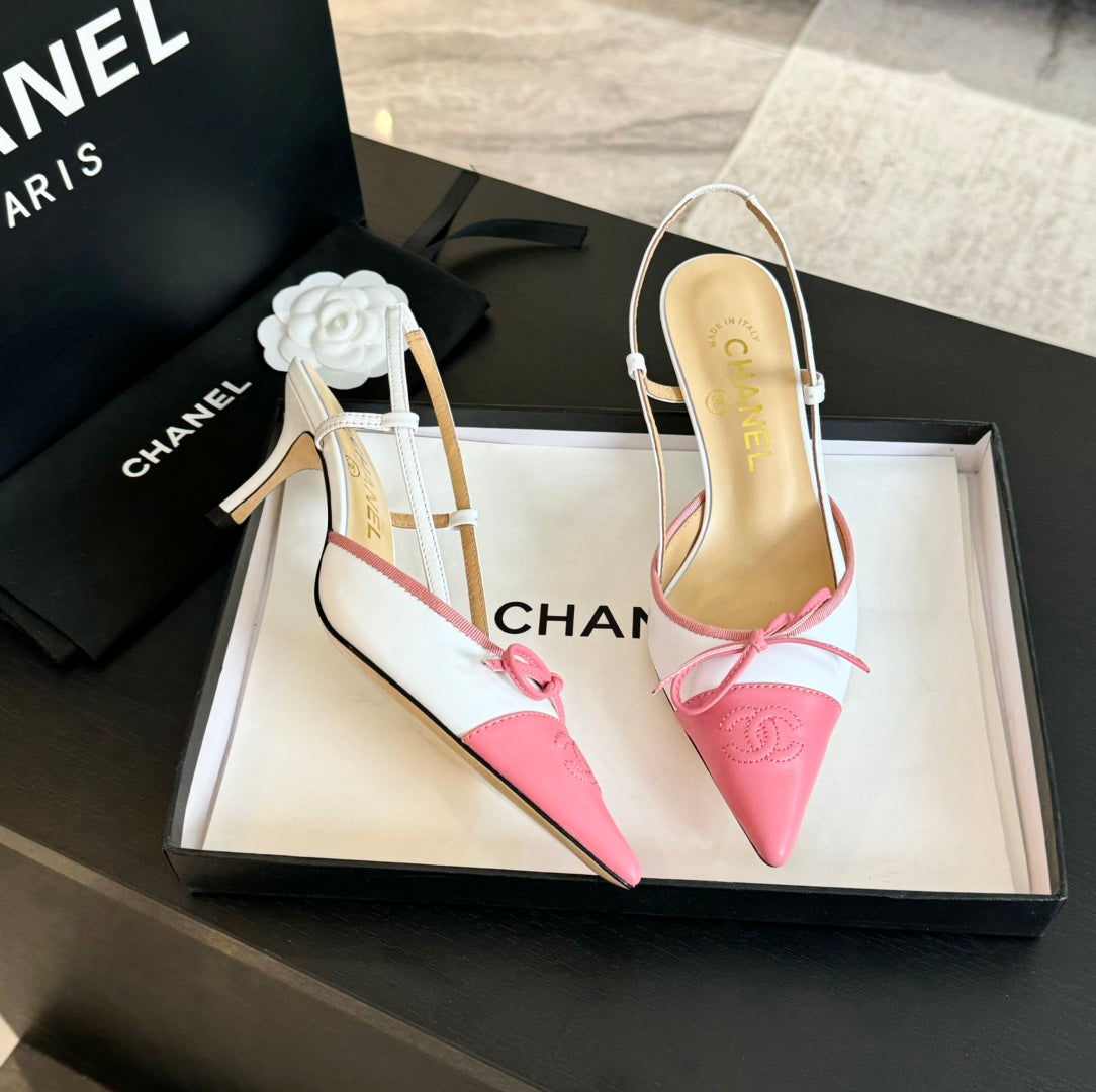 cc slingbacks 65 bow white pink lambskin