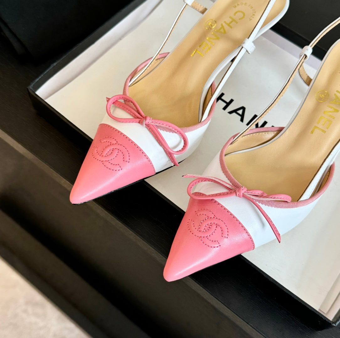 cc slingbacks 65 bow white pink lambskin