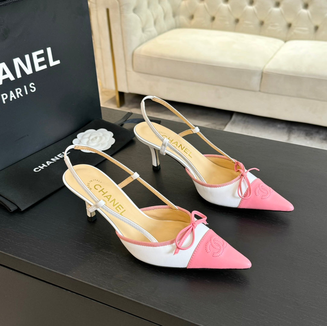 cc slingbacks 65 bow white pink lambskin