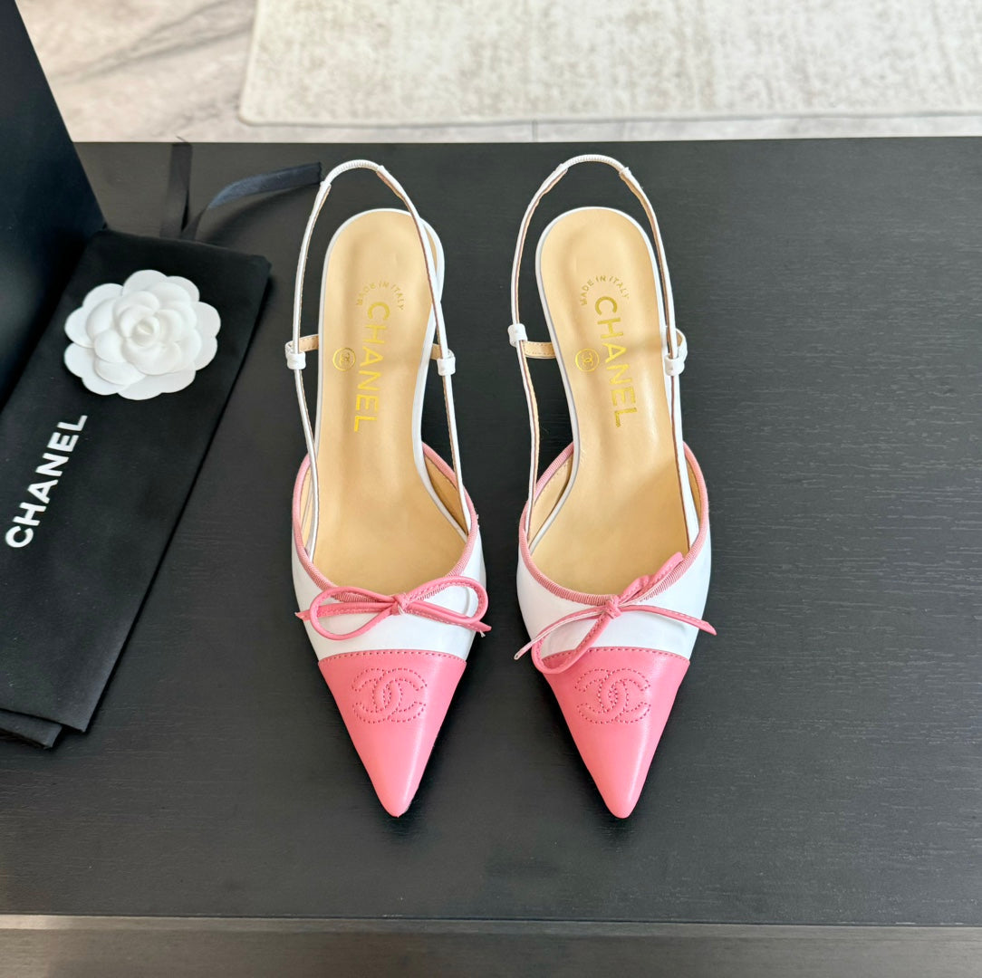 cc slingbacks 65 bow white pink lambskin