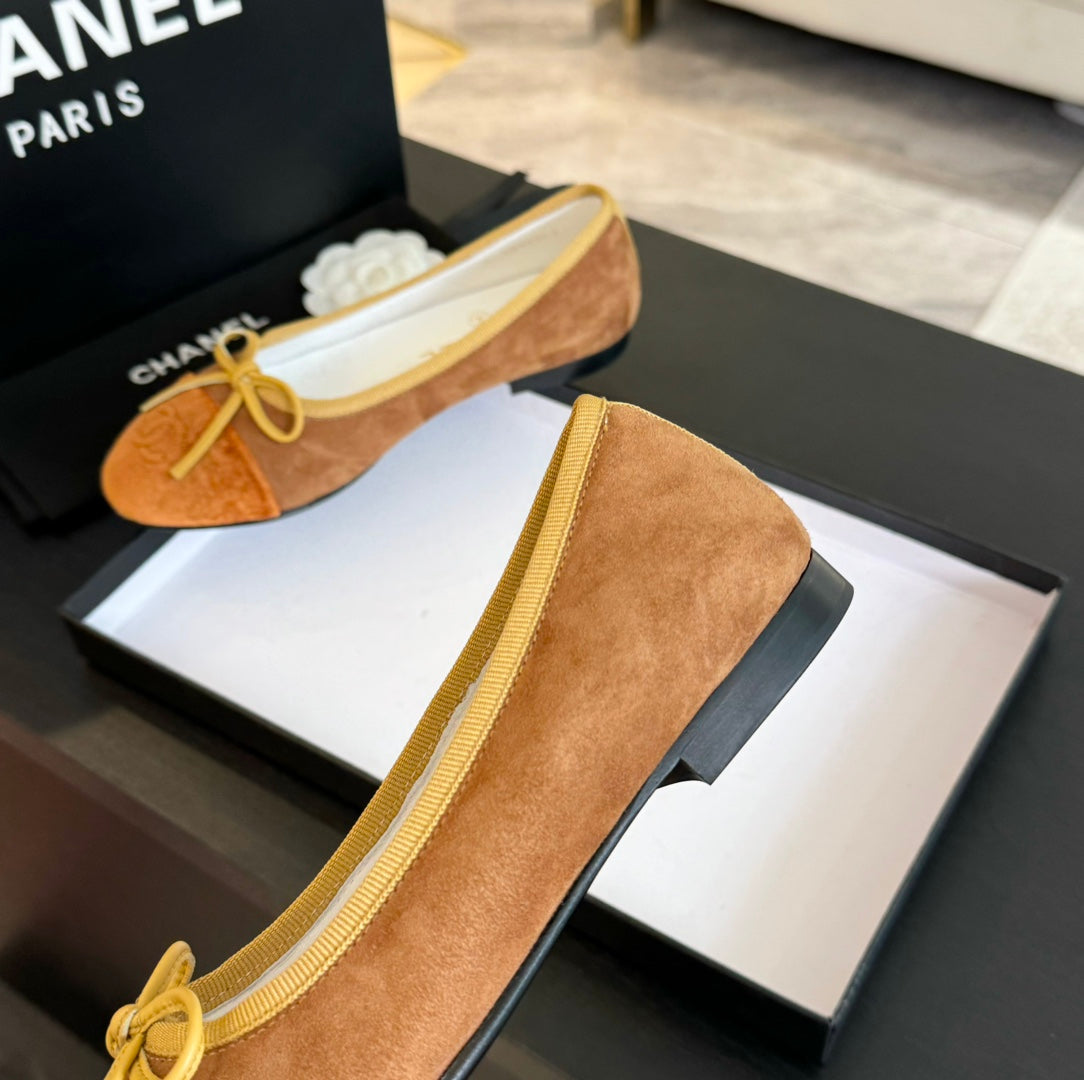 ballet flat brown suede amber canvas