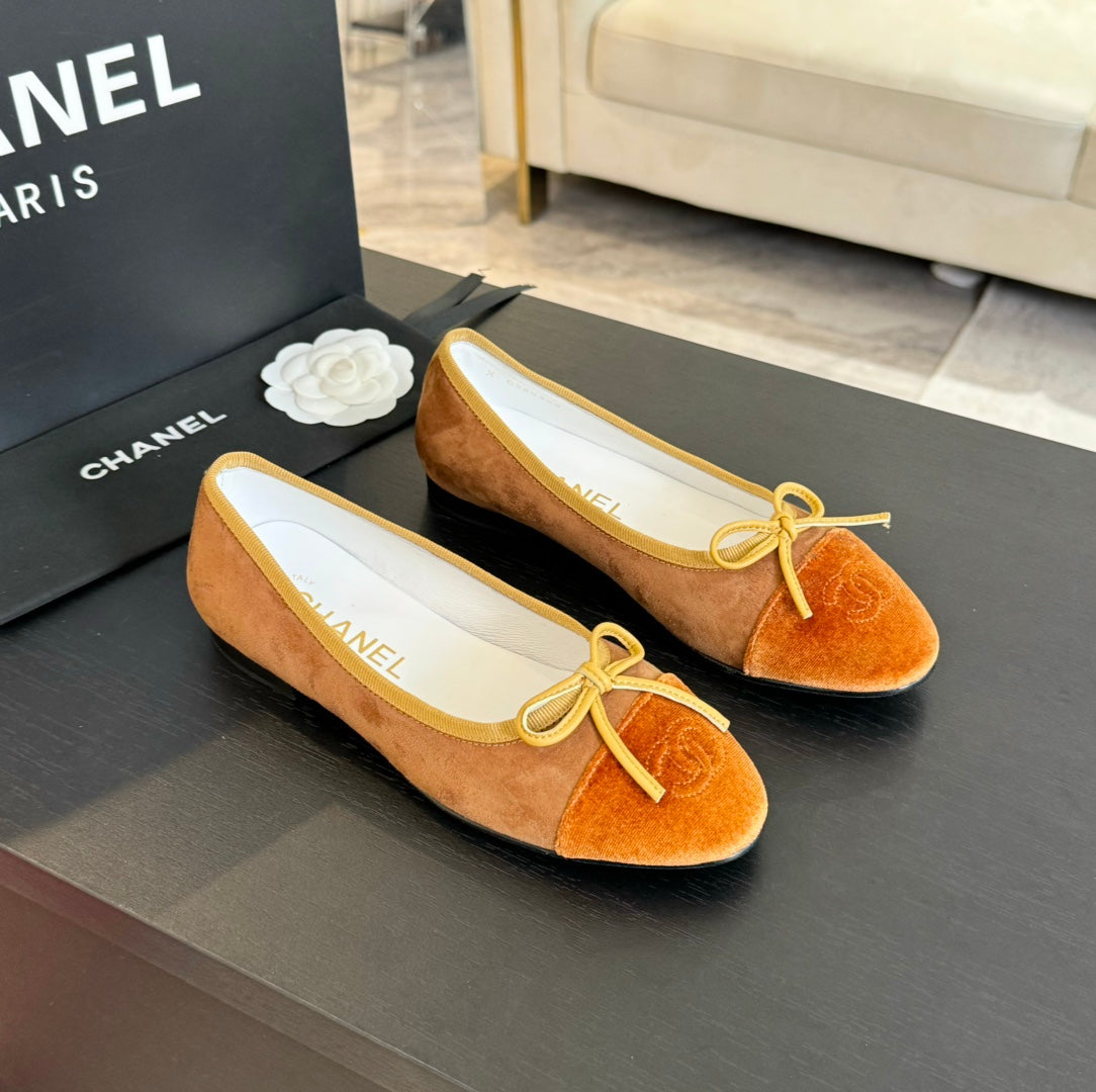 ballet flat brown suede amber canvas