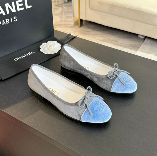 ballet flat grey suede cloud blue canvas