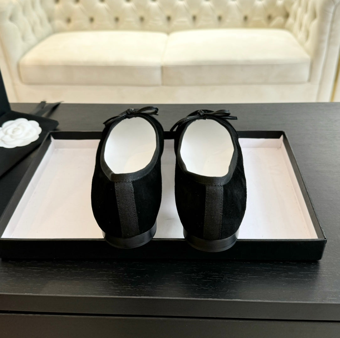 ballet flat all black suede calfskin