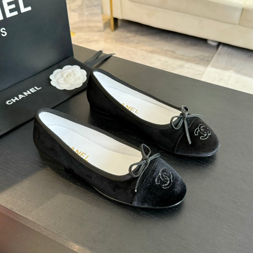 ballet flat all black suede calfskin