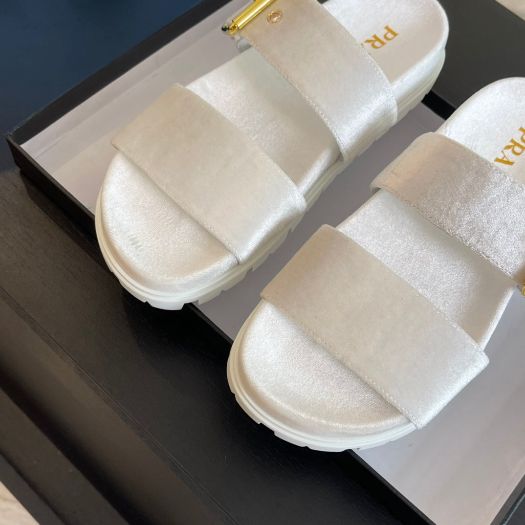 PRA SLIDES SANDALS WHITE VELVET