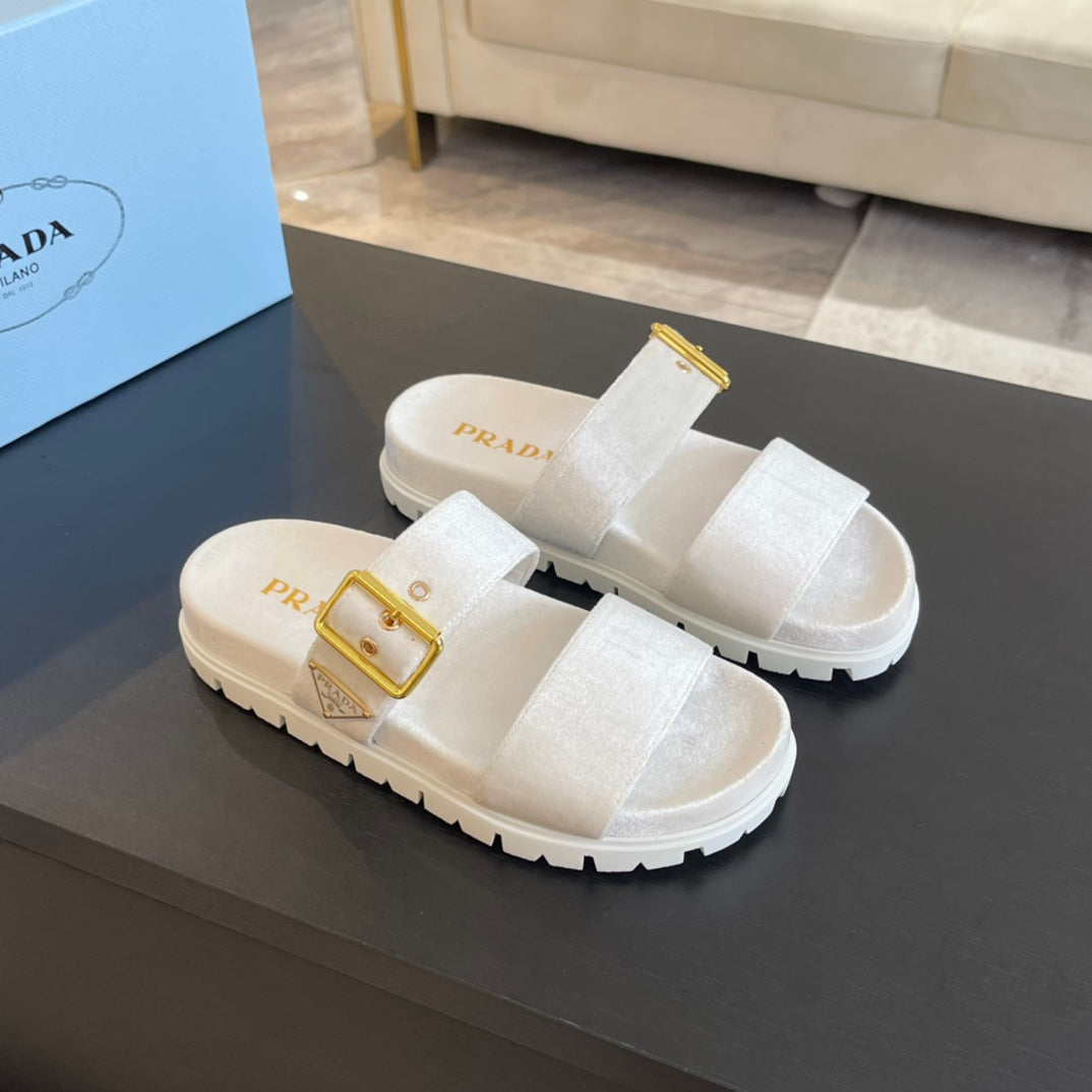 PRA SLIDES SANDALS WHITE VELVET