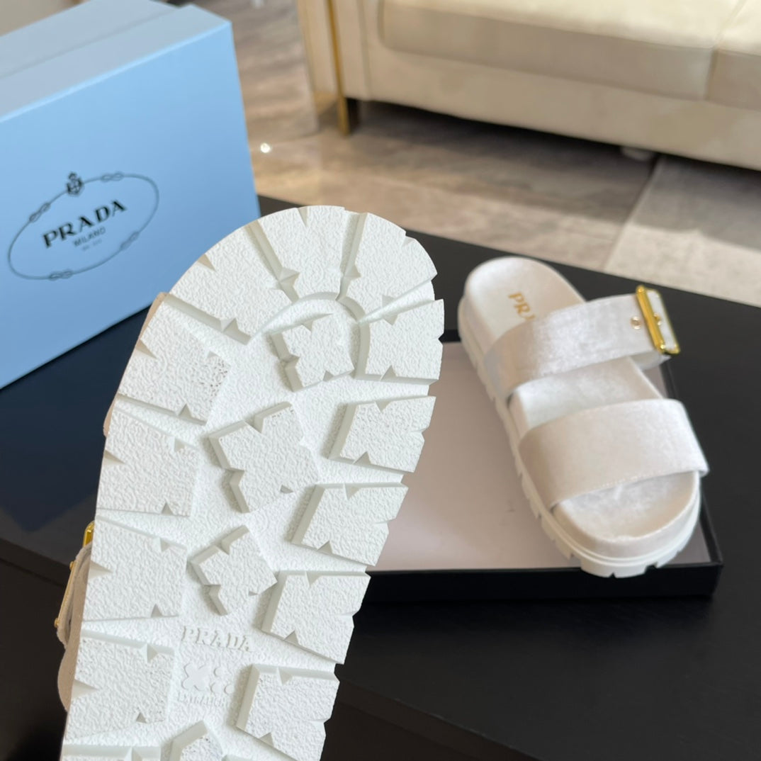 PRA SLIDES SANDALS WHITE VELVET