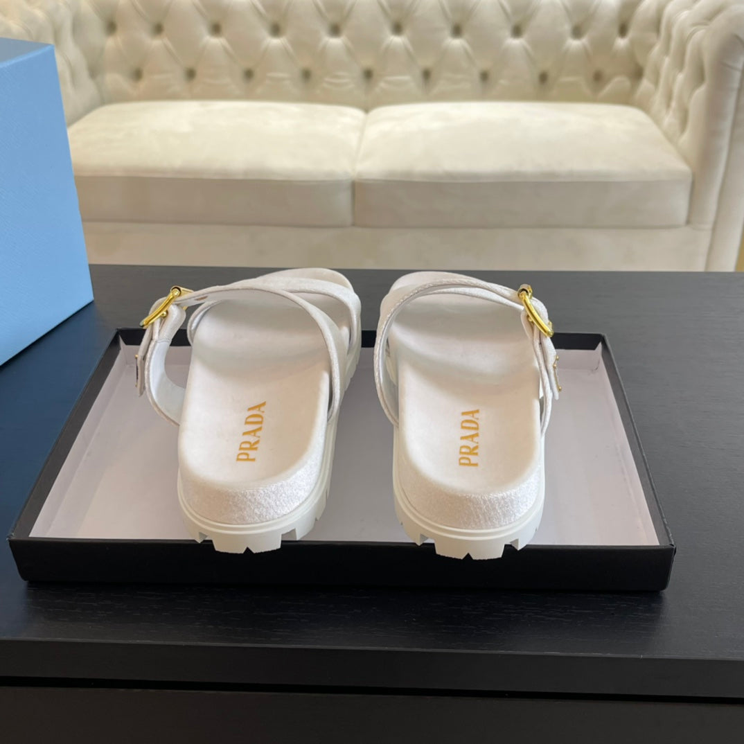 PRA SLIDES SANDALS WHITE VELVET