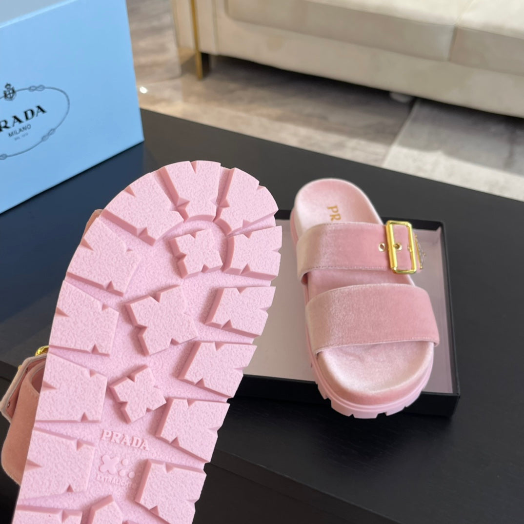 PRA SLIDES SANDALS LIGHT PINK VELVET