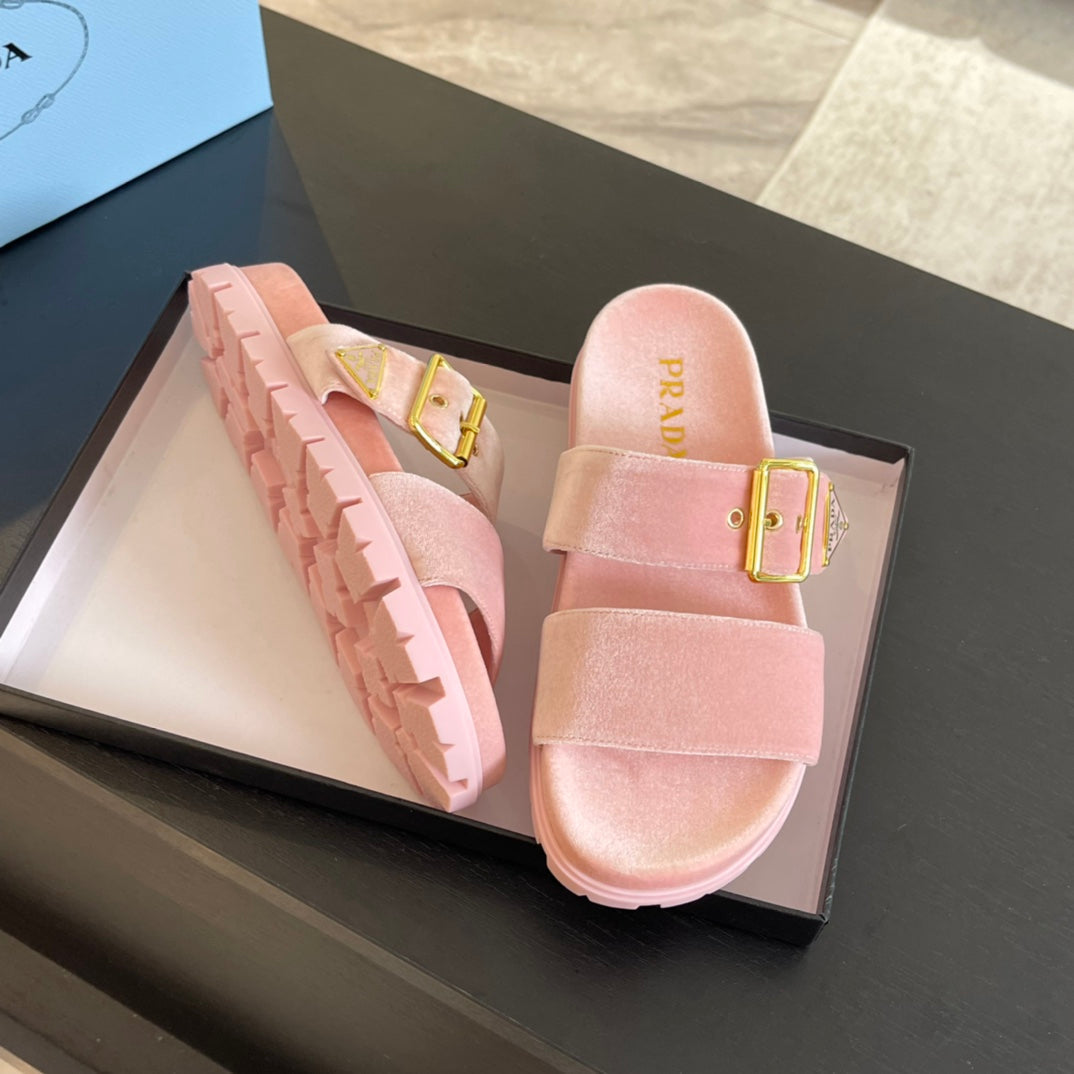 PRA SLIDES SANDALS LIGHT PINK VELVET