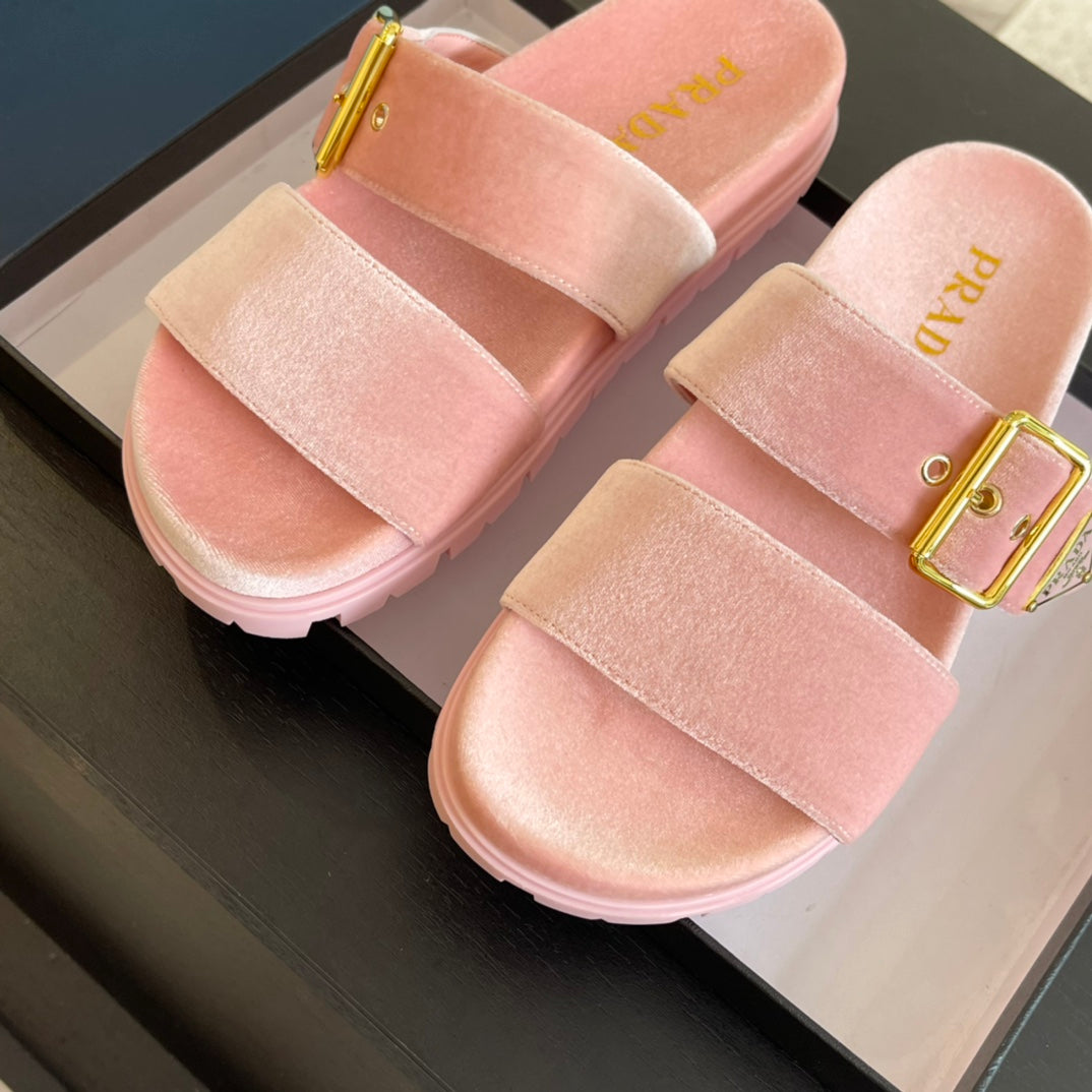 PRA SLIDES SANDALS LIGHT PINK VELVET