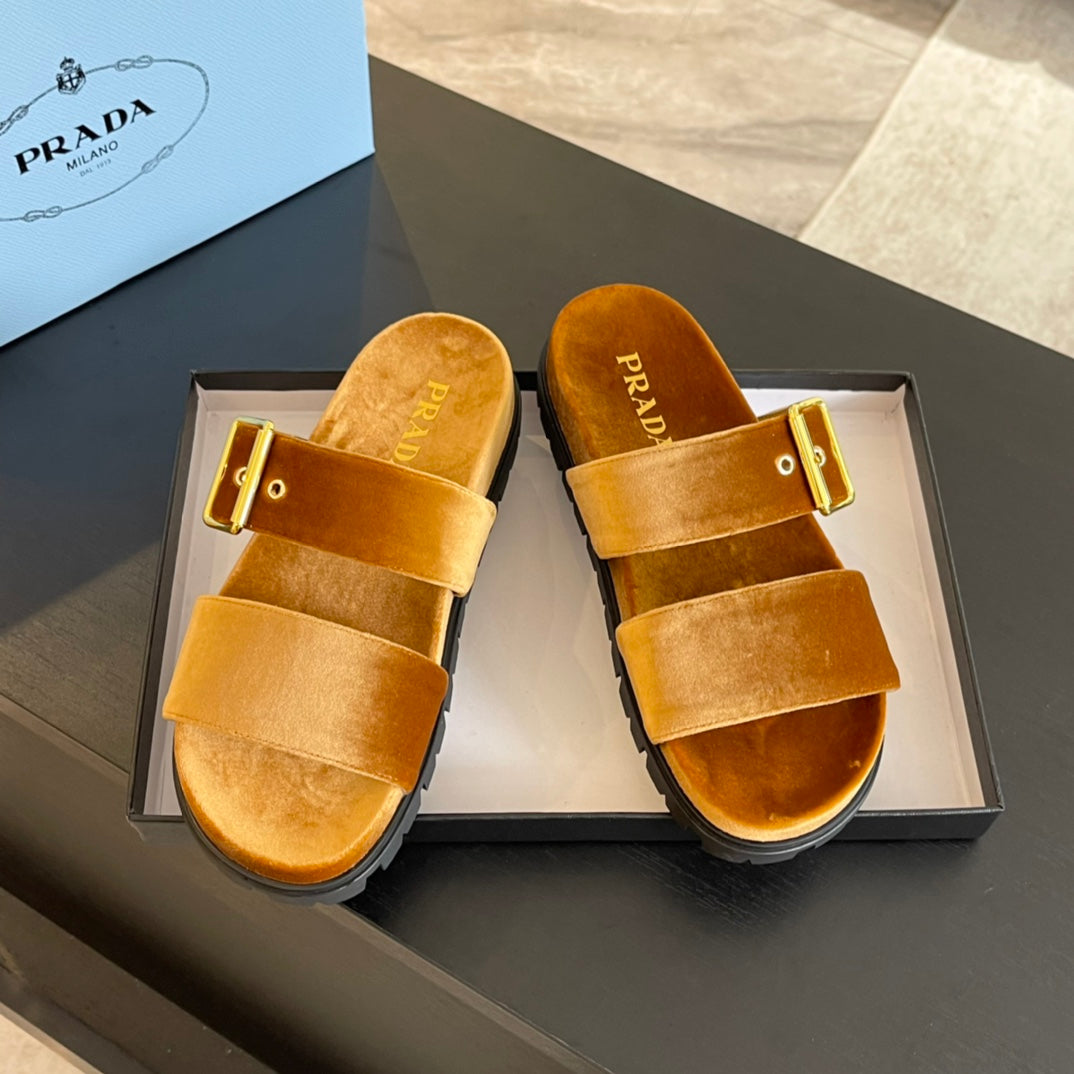 PRA SLIDES SANDALS OCHRE VELVET