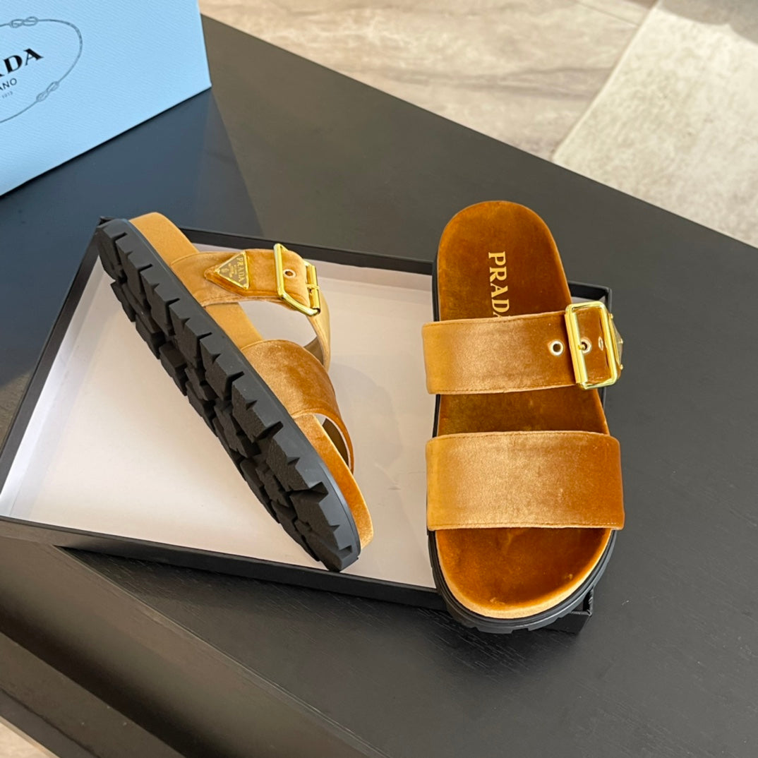 PRA SLIDES SANDALS OCHRE VELVET