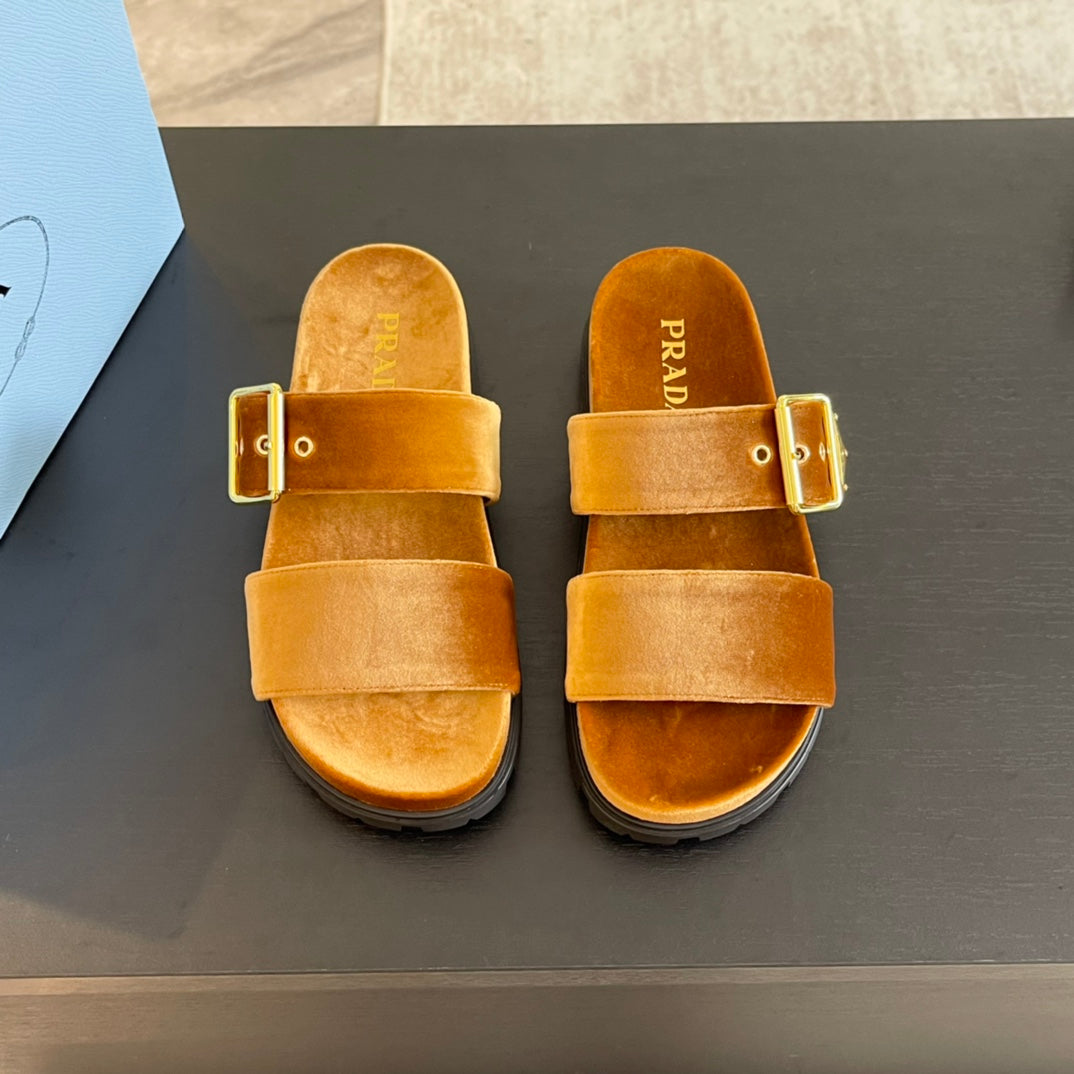 PRA SLIDES SANDALS OCHRE VELVET