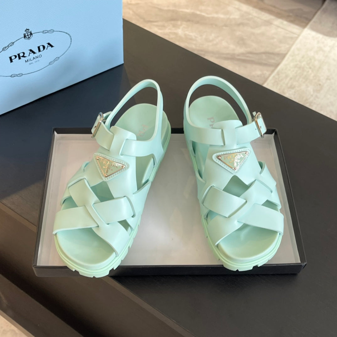 PRA CRISSCROSS RUBBER SANDALS MINT CALFSKIN