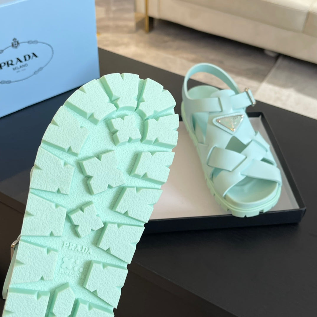 PRA CRISSCROSS RUBBER SANDALS MINT CALFSKIN