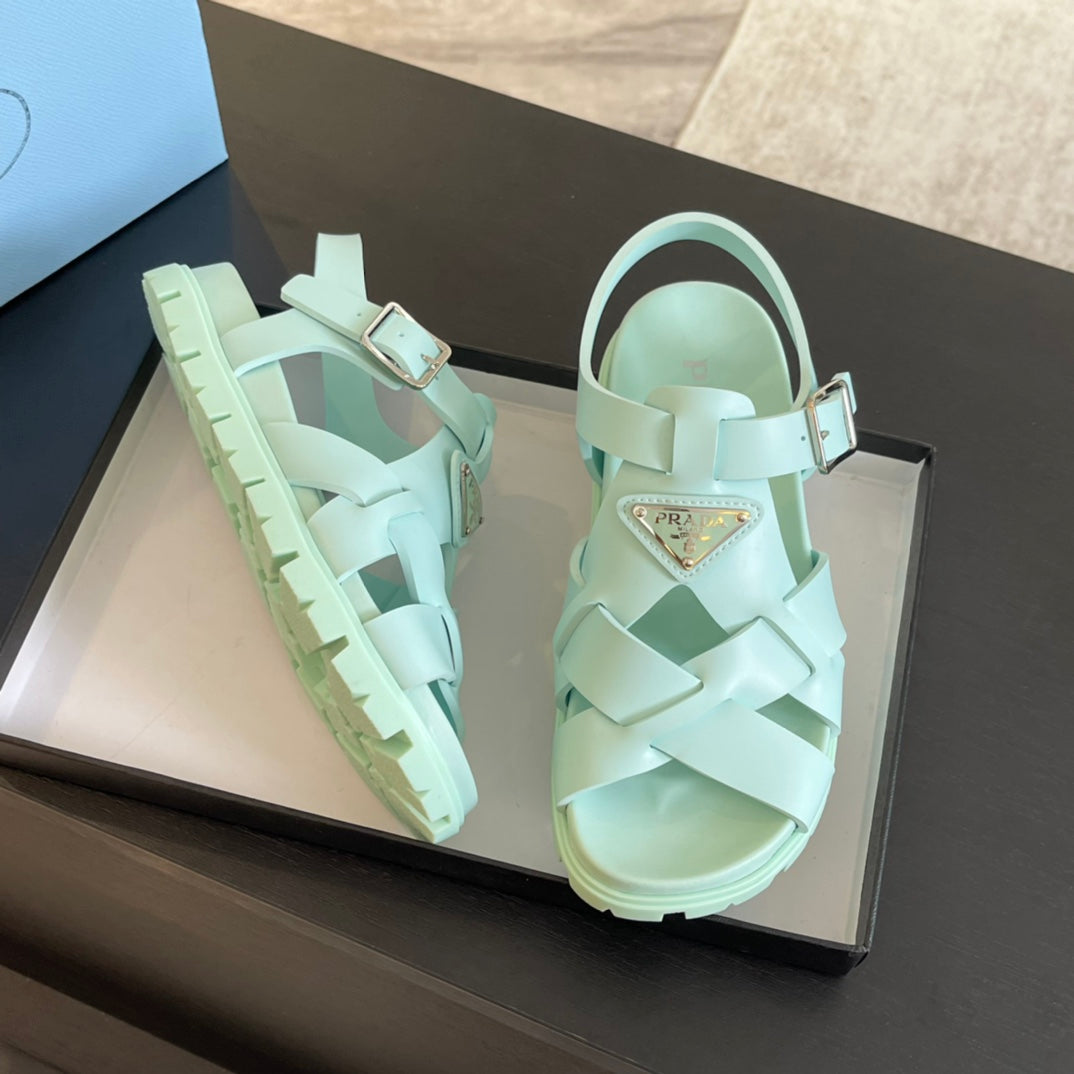 PRA CRISSCROSS RUBBER SANDALS MINT CALFSKIN